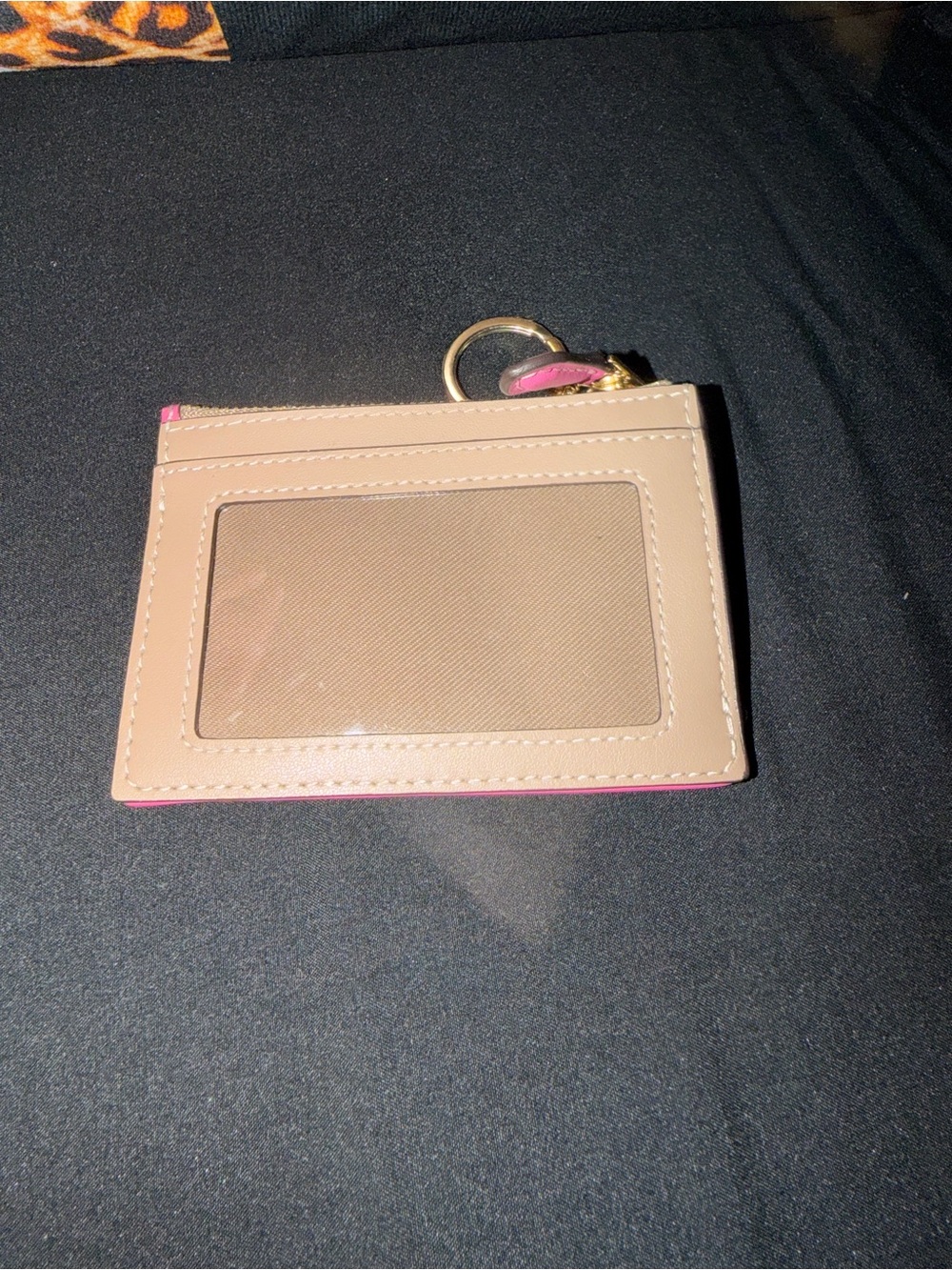 Coach Beige and Pink Card ID Holder with Key Ring